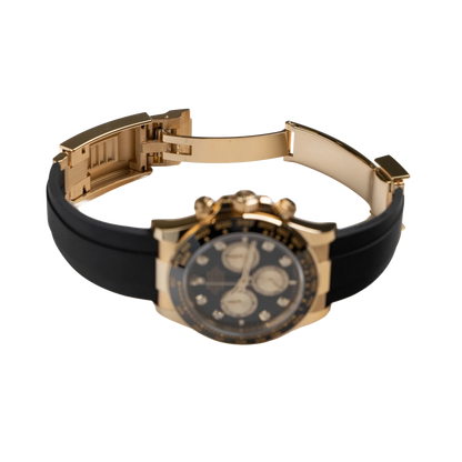 Daytona 40mm Yellow Gold Black and Golden Diamond Dial Oysterflex 126518LN