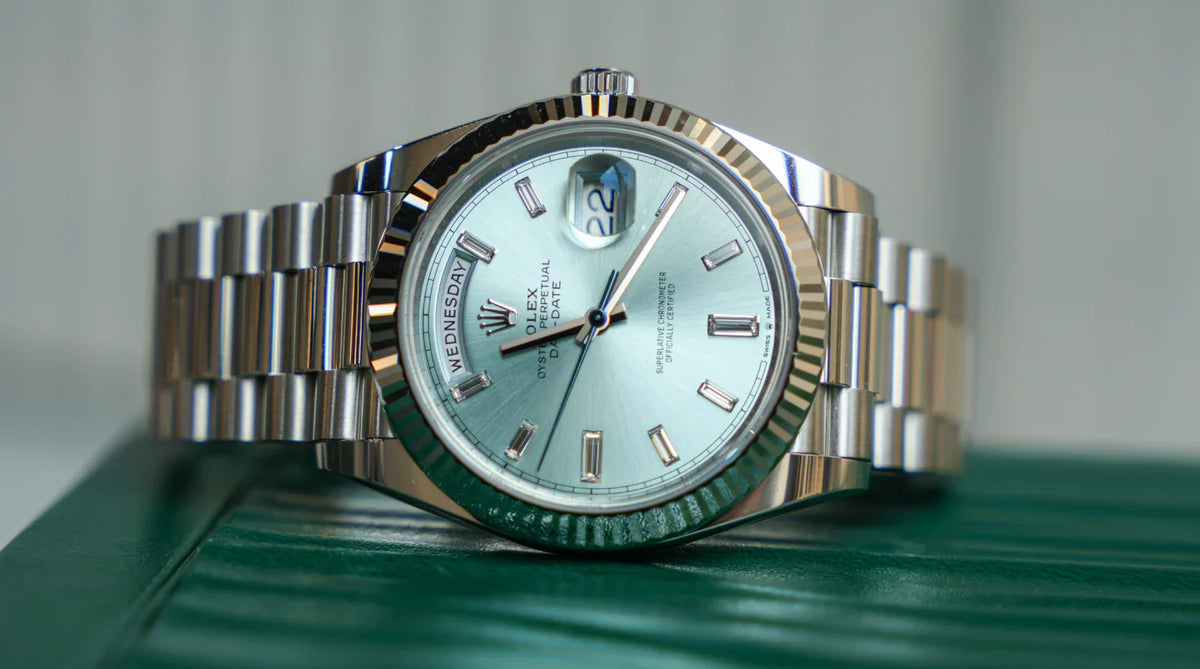 Rolex Day-Date 40mm Platinum President  Ice Blue Baguette Dial 228236