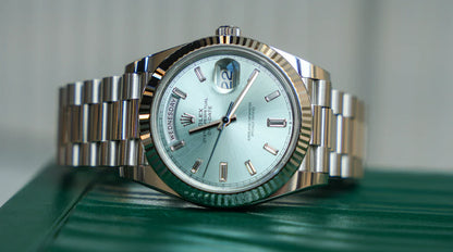 Rolex Day-Date 40mm Platinum President  Ice Blue Baguette Dial 228236