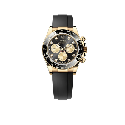 Daytona 40mm Yellow Gold Black and Golden Diamond Dial Oysterflex 126518LN