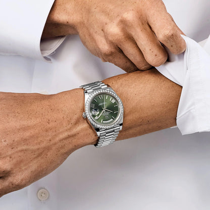 Day-Date 40 228349RBR White Gold Olive Green Dial Diamond Bezel