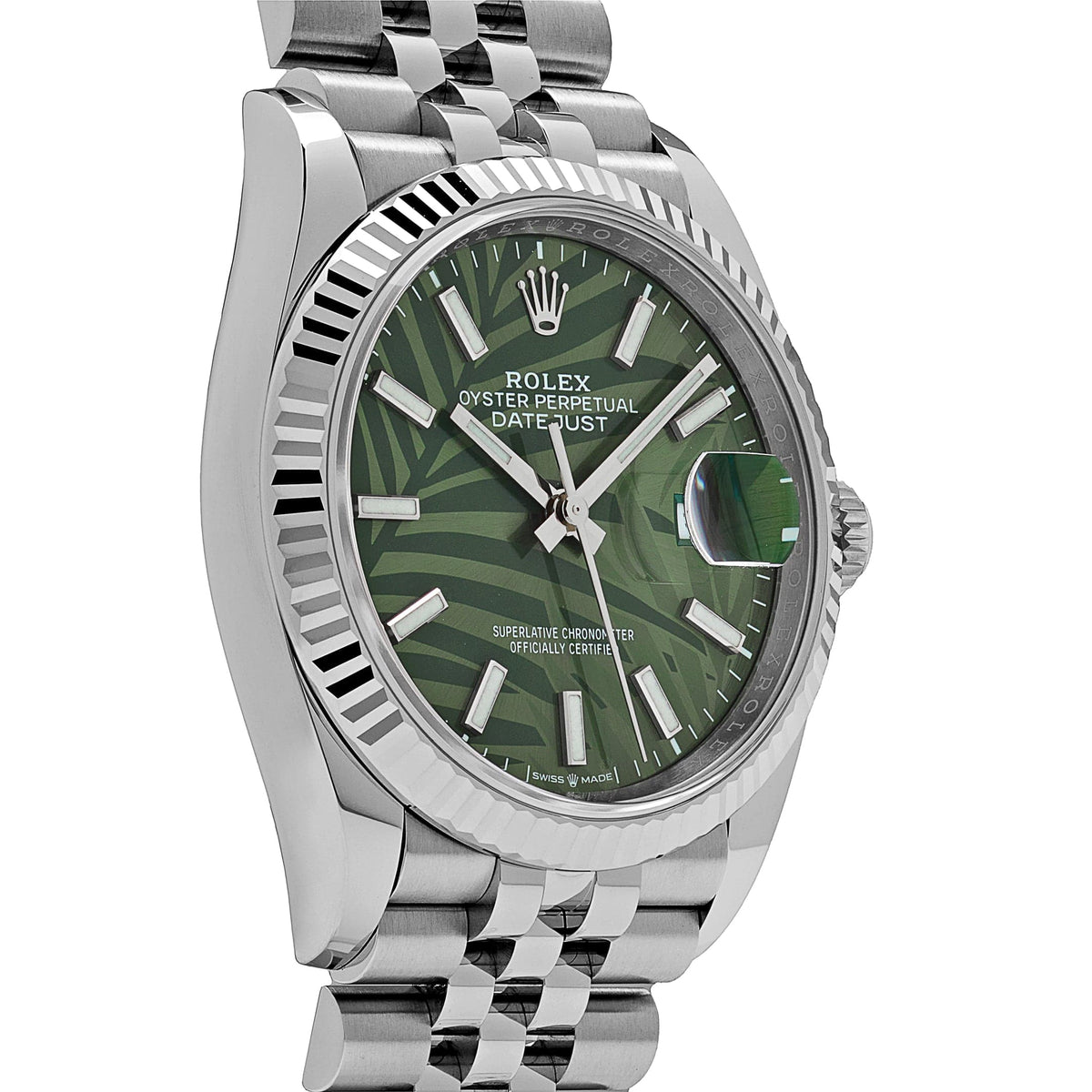 Rolex Datejust 36mm 126234 Stainless Steel Olive Green Palm Motif Dial