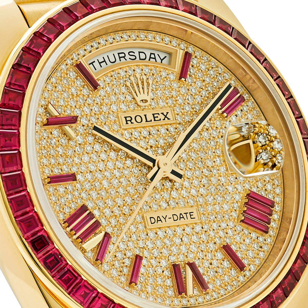 Day-Date 40 228398TRU Yellow Gold Roman Dial Ruby Bezel