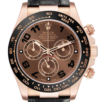 Daytona 40mm Rose Gold Brown Dial Leather Strap Mens Watch 116515