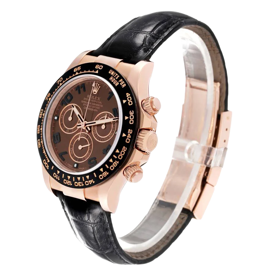 Daytona 40mm Rose Gold Brown Dial Leather Strap Mens Watch 116515