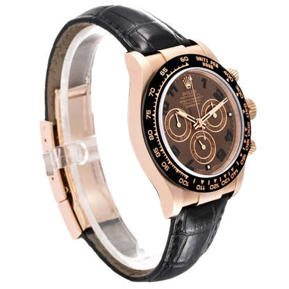 Daytona 40mm Rose Gold Brown Dial Leather Strap Mens Watch 116515