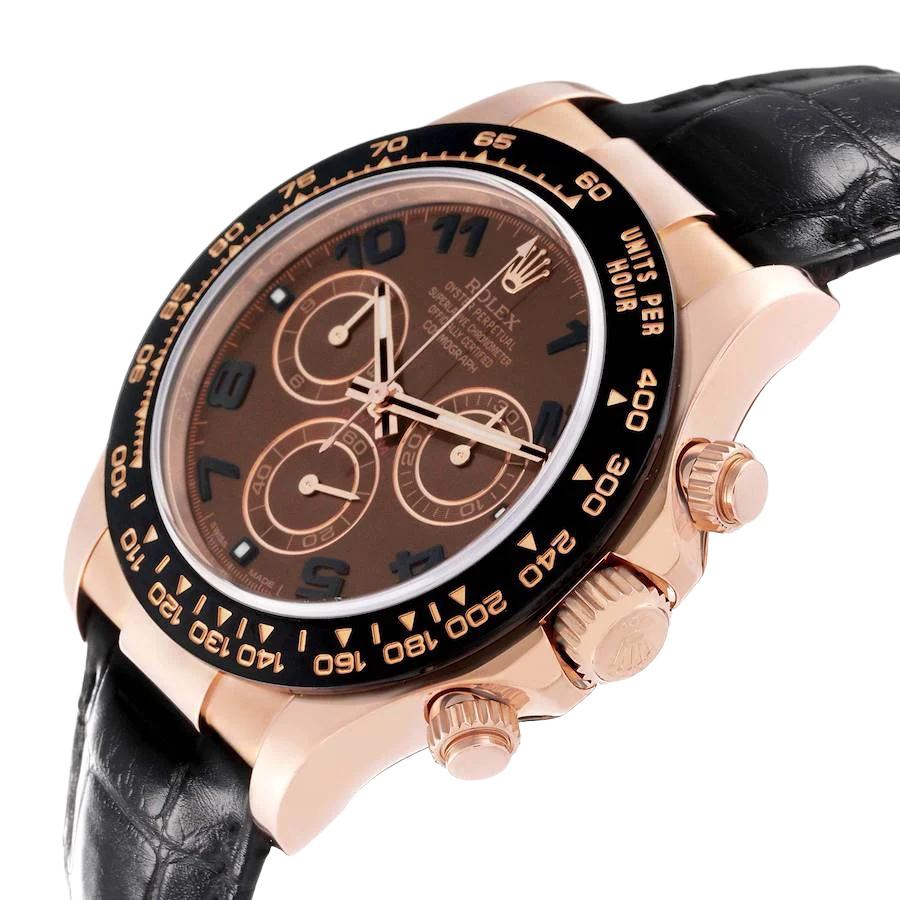 Daytona 40mm Rose Gold Brown Dial Leather Strap Mens Watch 116515