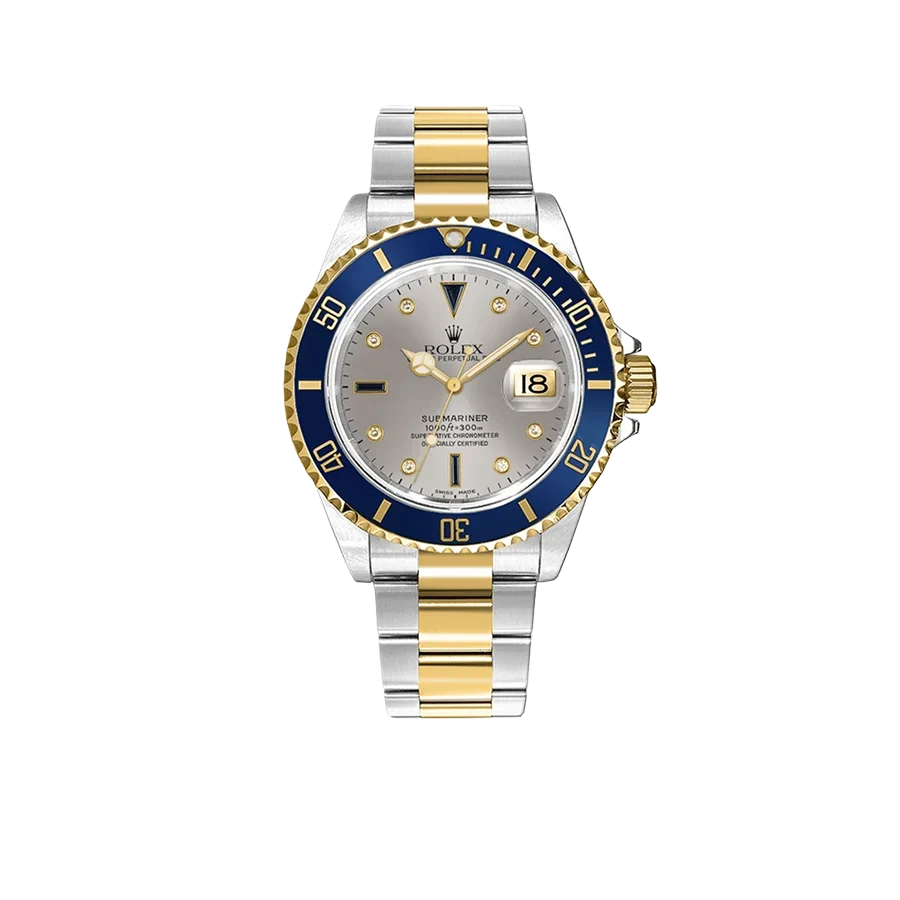 Submariner 40mm Stainless Steel Yellow Gold Serti Slate Diamond Sapphire Silver Dial 16613